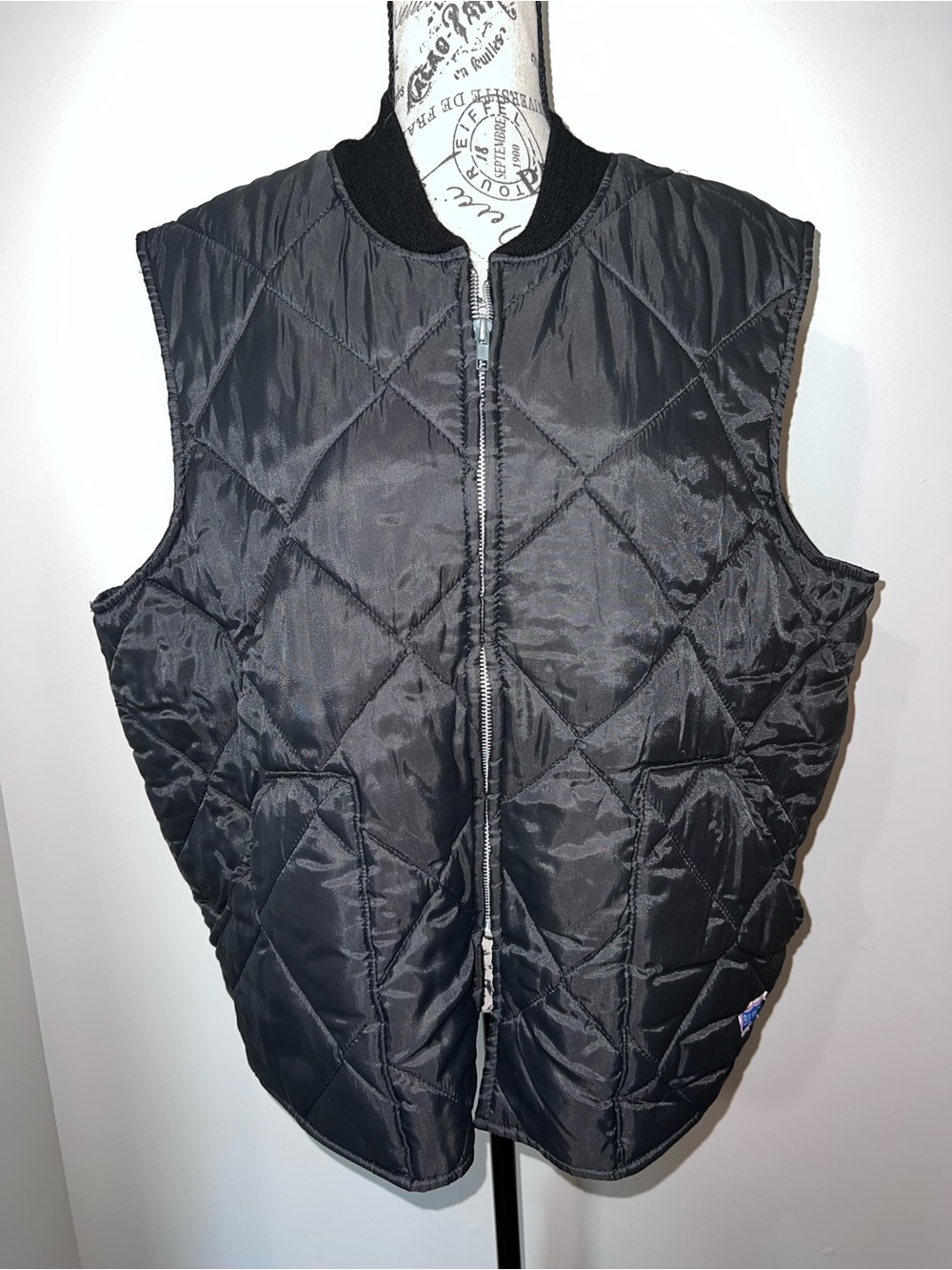 Vtg 80s Big Smith Diamond Quilted Workwear Vest Made in USA Black L